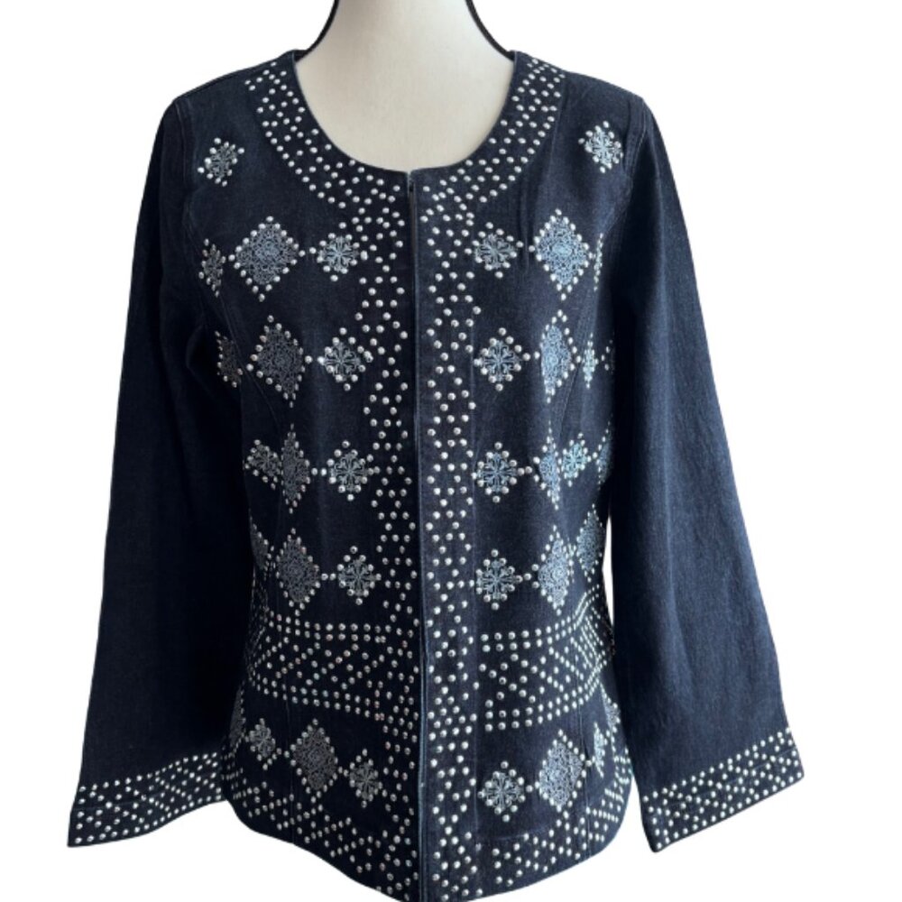 DIANE GILMAN GORGEOUS EMBELLISHED DENIM JACKET, SZ. S